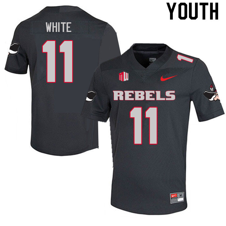 Youth #11 Ricky White UNLV Rebels College Football Jerseys Sale-Charcoal